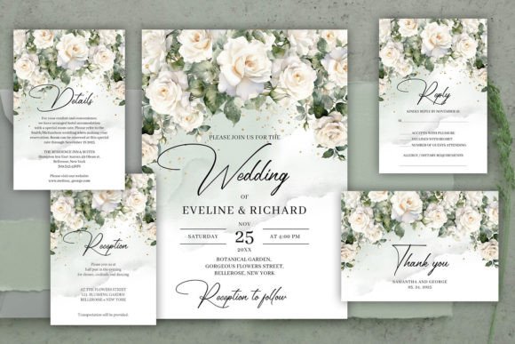 Download Vintage White Roses Wedding Invitation - White Collection